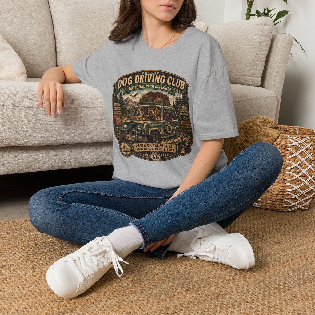 Dog Driving Club T‑Shirt — National Park Explorer Retro Pet Road Trip Tee