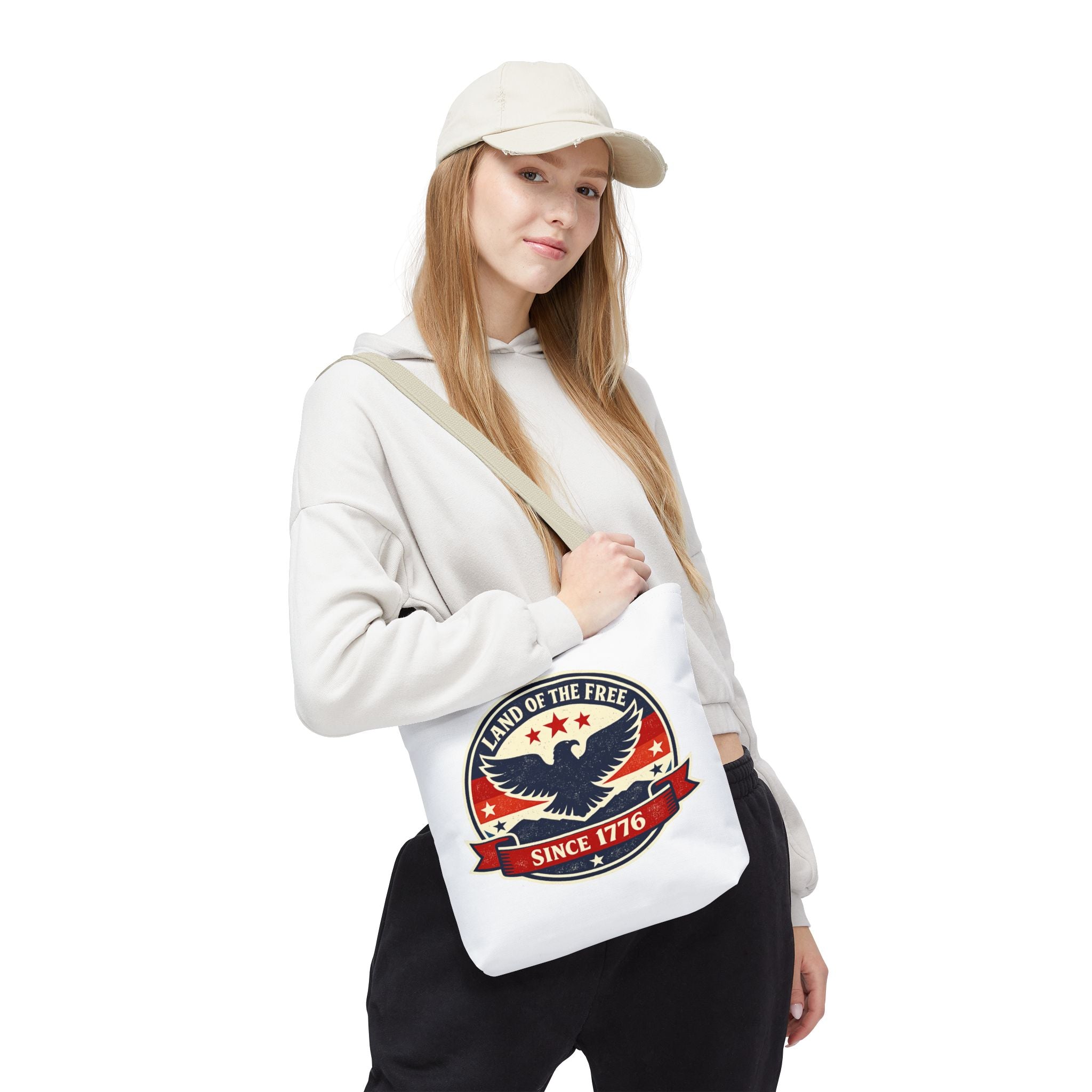 Patriotic Eagle Tote Bag - "Land of the Free Since 1776" Americana Canvas Tote