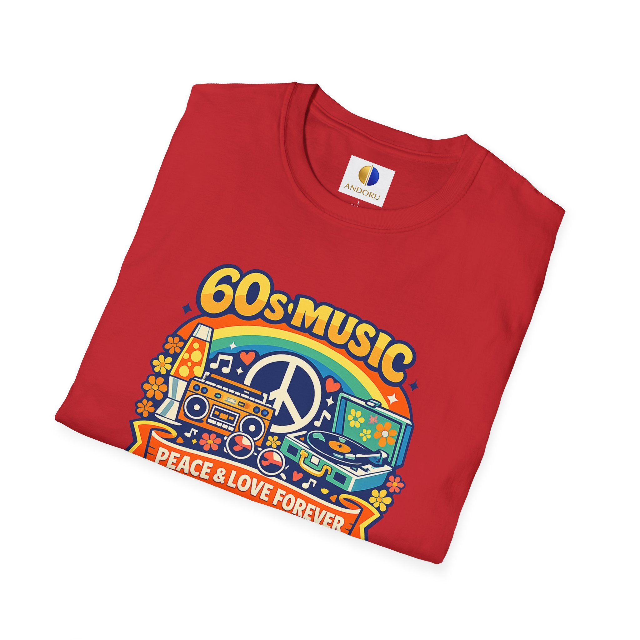 60s Music T-Shirt — Retro Peace & Love Vintage Radio Design