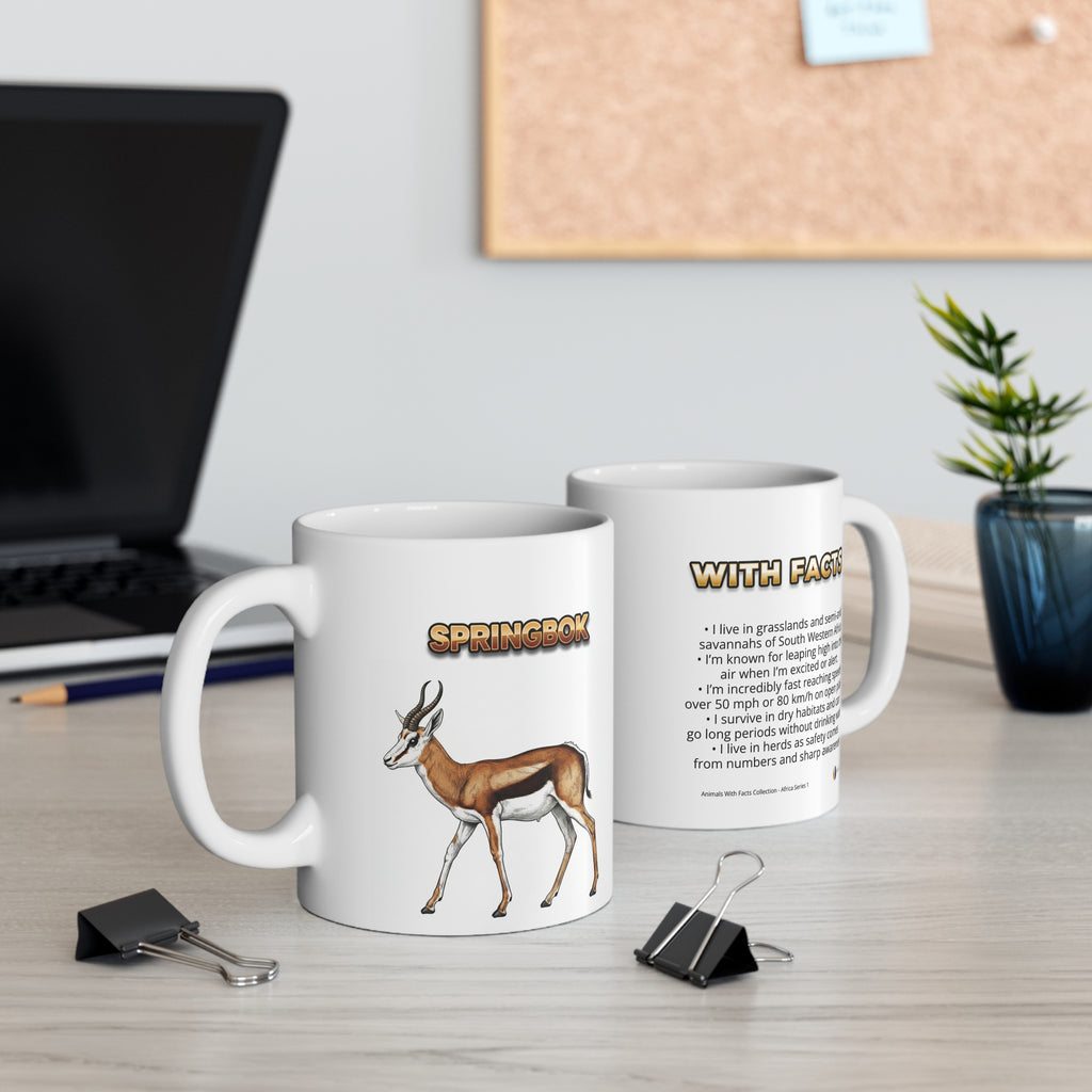 Springbok Coffee Mug – 11oz Ceramic Mug for Animals With Facts Series 1 Gifts