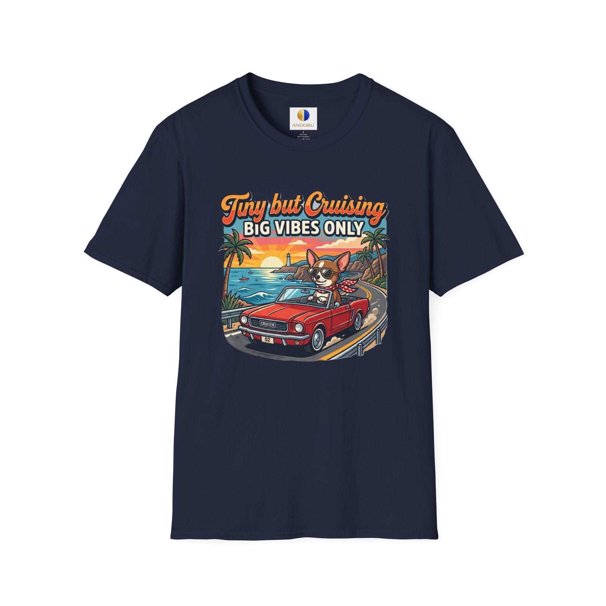 Big Vibes Only Beach Cruise T-Shirt — "Tiny but Cruising, Big Vibes Only" Retro Beach Dog Graphic
