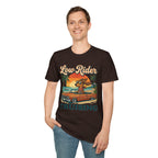 Low Rider Cruise Dog T-Shirt — Retro Palm Sunset Graphic Tee