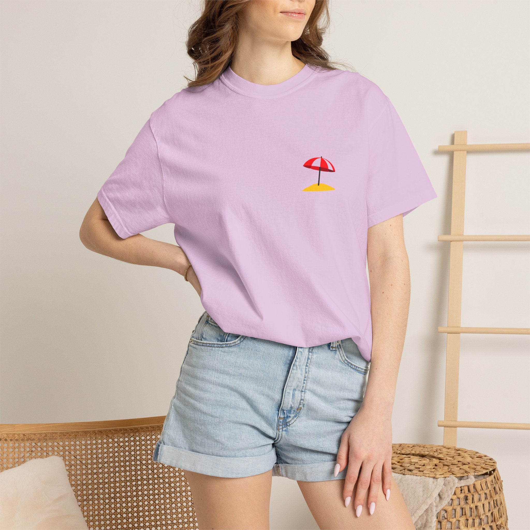Beach Umbrella Pocket T-Shirt — Minimal Summer Graphic Tee
