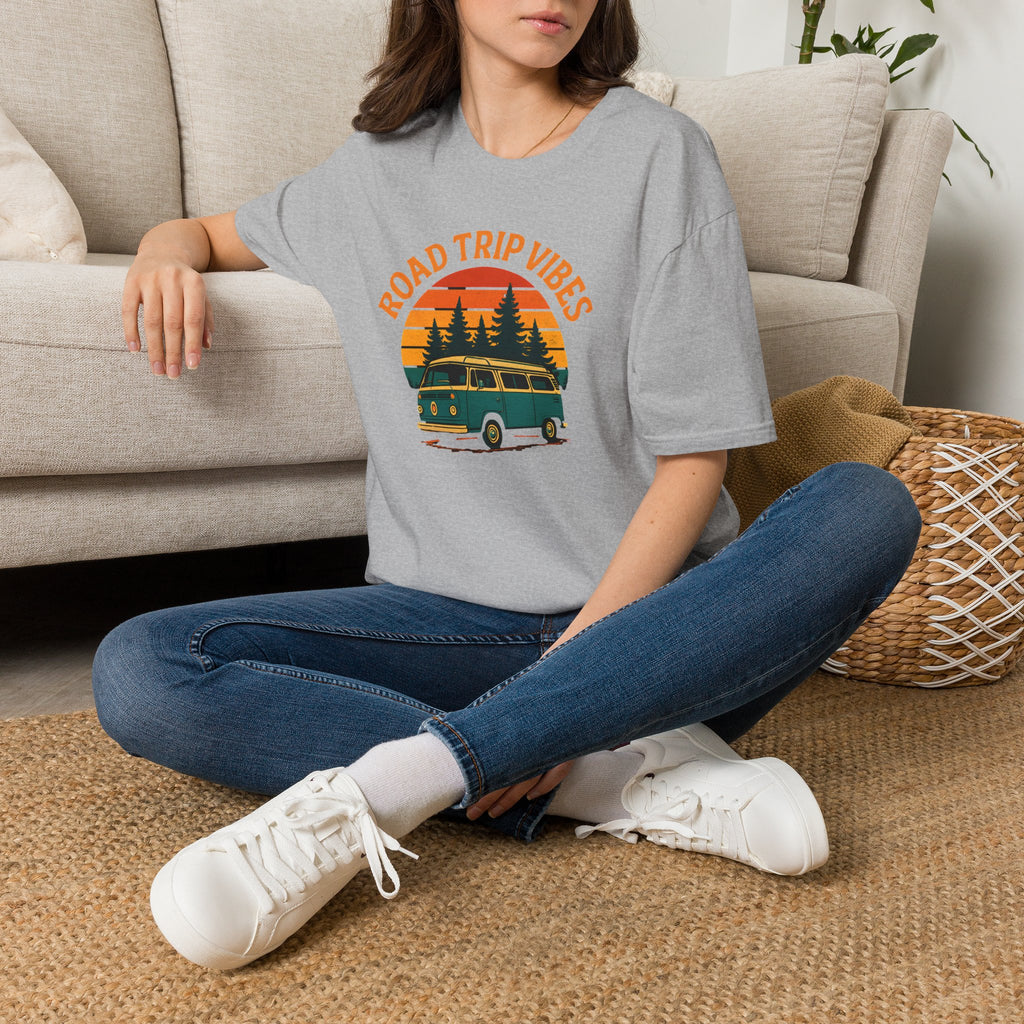 Road Trip Vibes T-Shirt — Retro Van Sunset Graphic