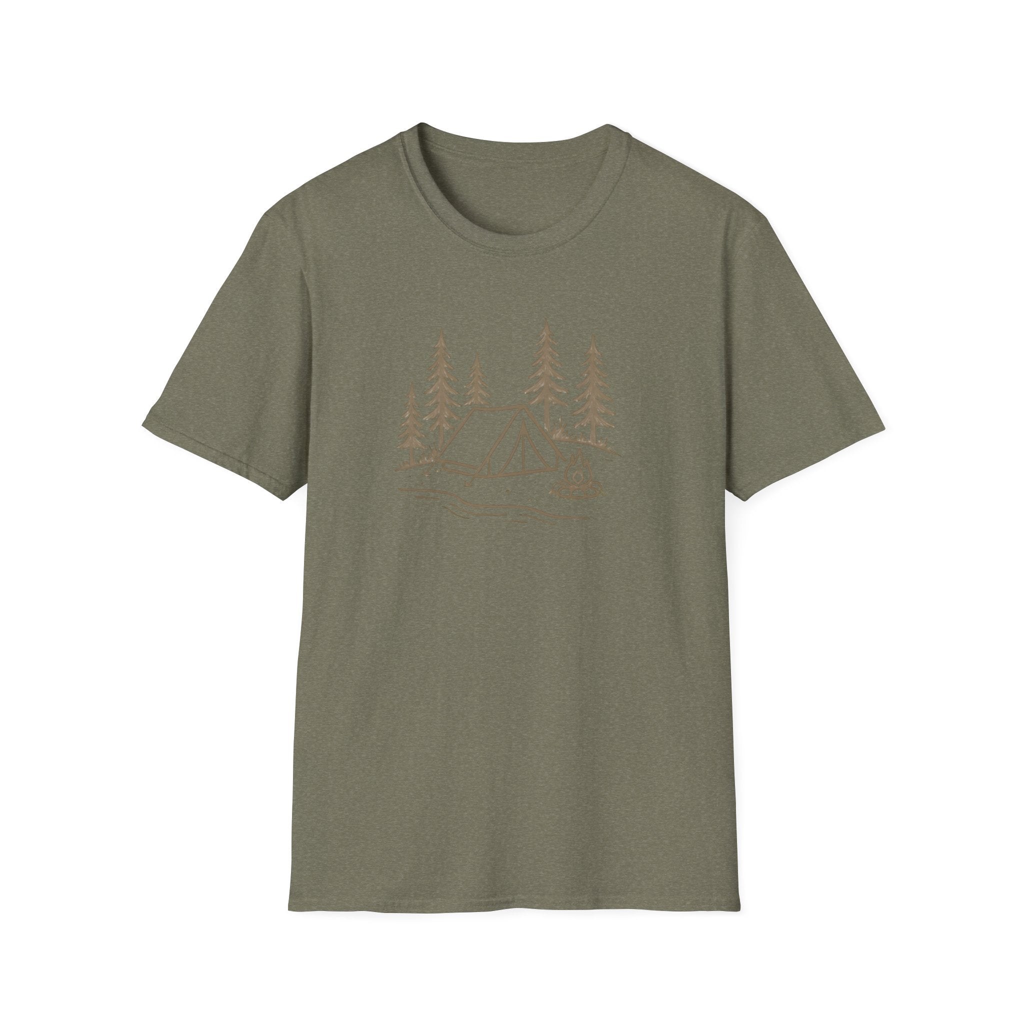 Camping Tent Tee — Minimal Lakeside Campfire Graphic T-Shirt