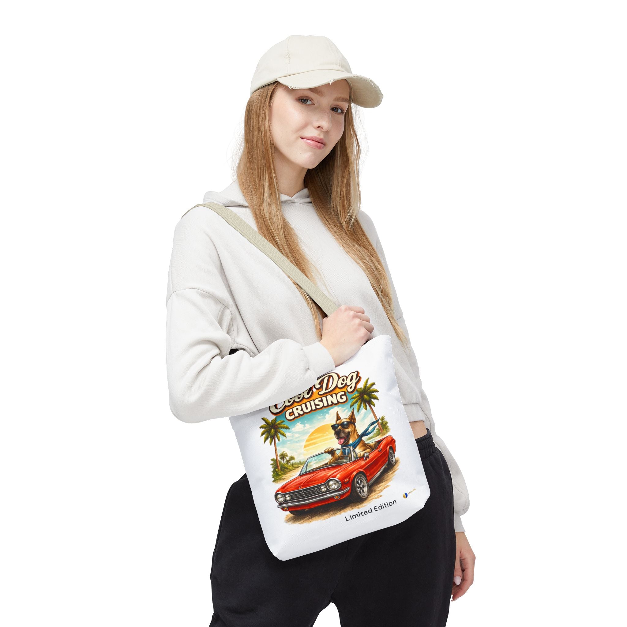 Cool Dog Cruising Tote Bag — Retro Convertible Beach Dog Beach Tote