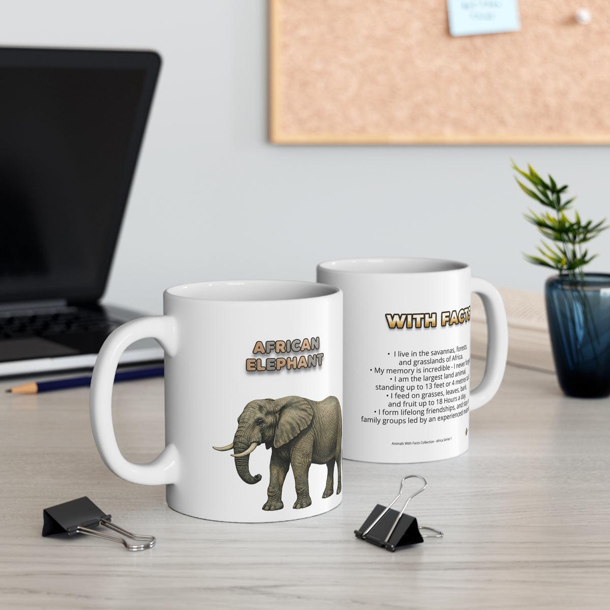 African Elephant Coffee Mug – 11oz Ceramic Mug for Animals With Facts Series 1 Gifts