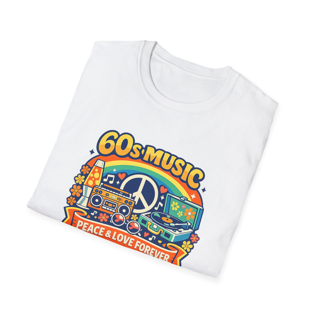 60s Music T-Shirt — Retro Peace & Love Vintage Radio Design