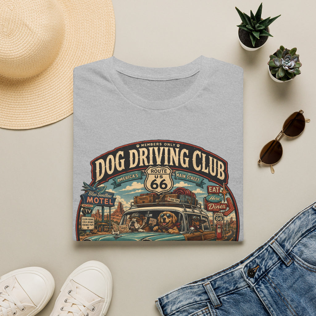The Dog Driving Club T‑Shirt — Route 66 Retro Pet Road Trip Tee