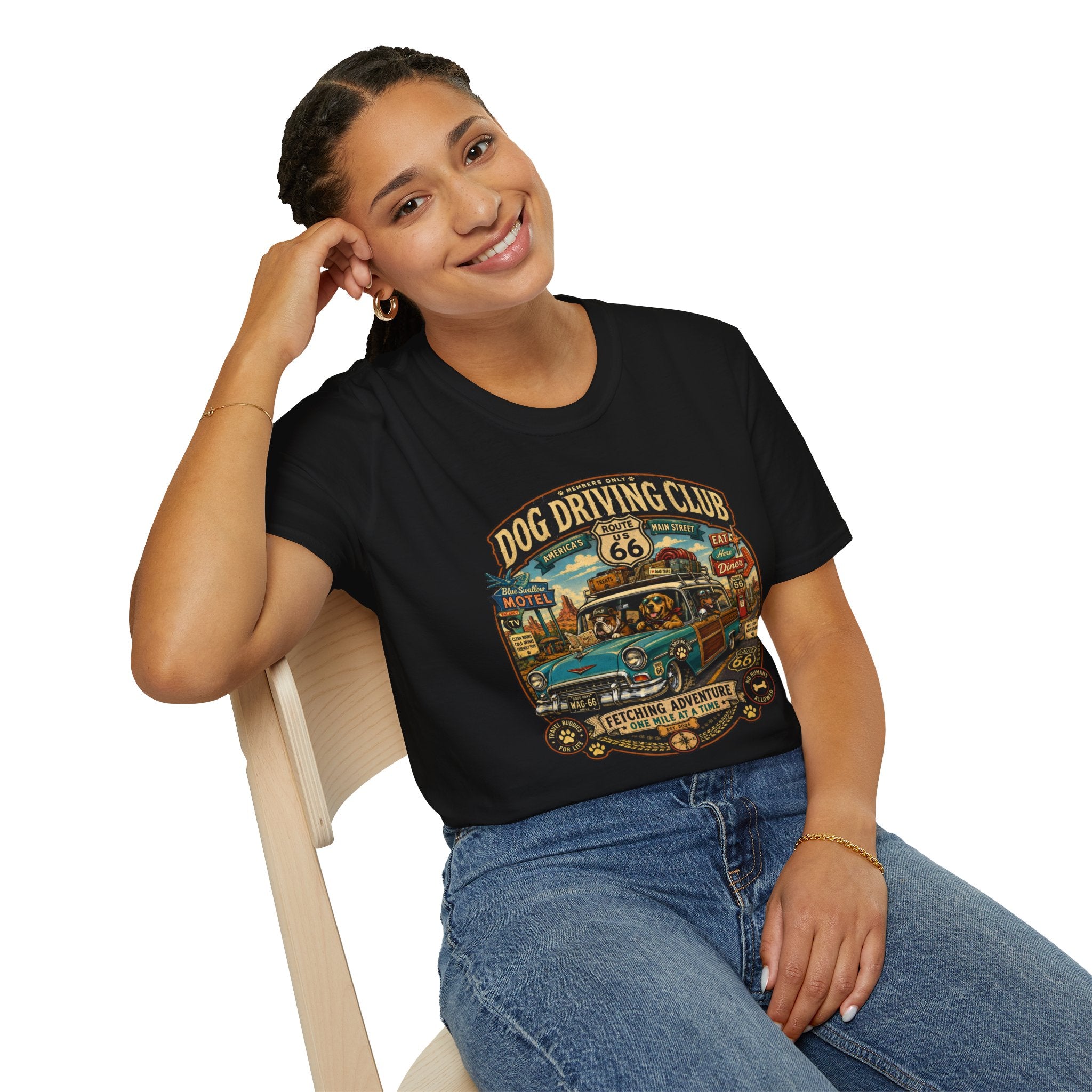Dog Driving Club T‑Shirt — Route 66 Retro Pet Road Trip Tee