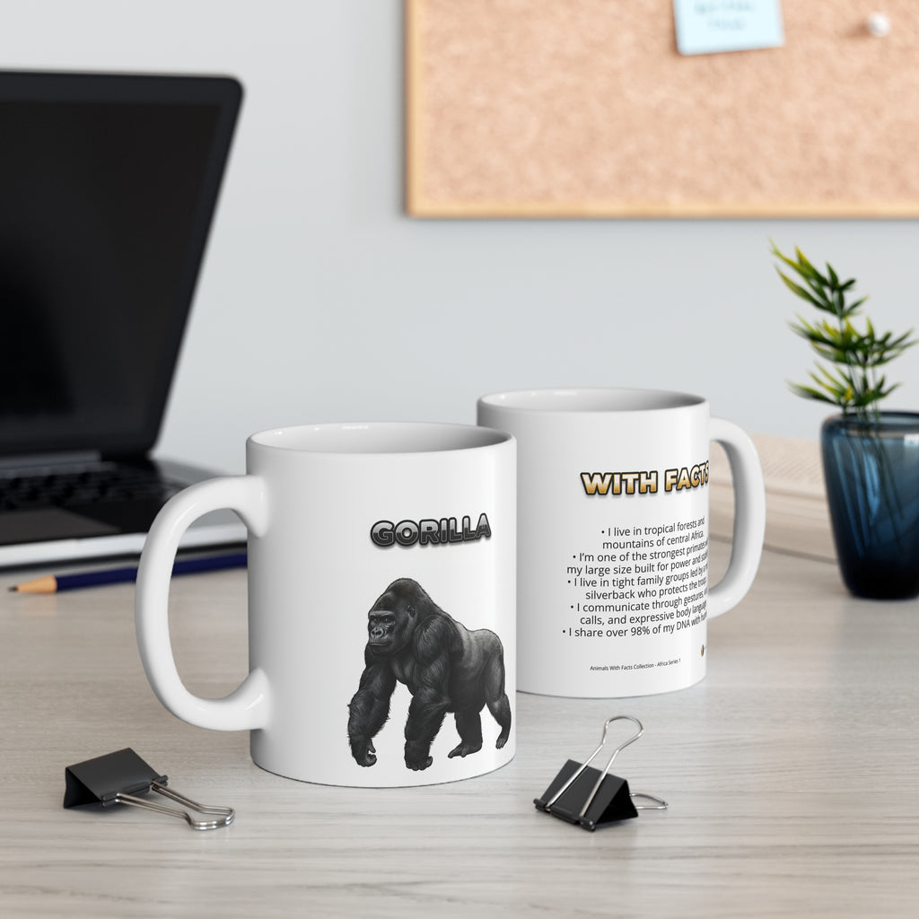 Gorilla Coffee Mug – 11oz Ceramic Mug for Animals With Facts Series 1 Gifts