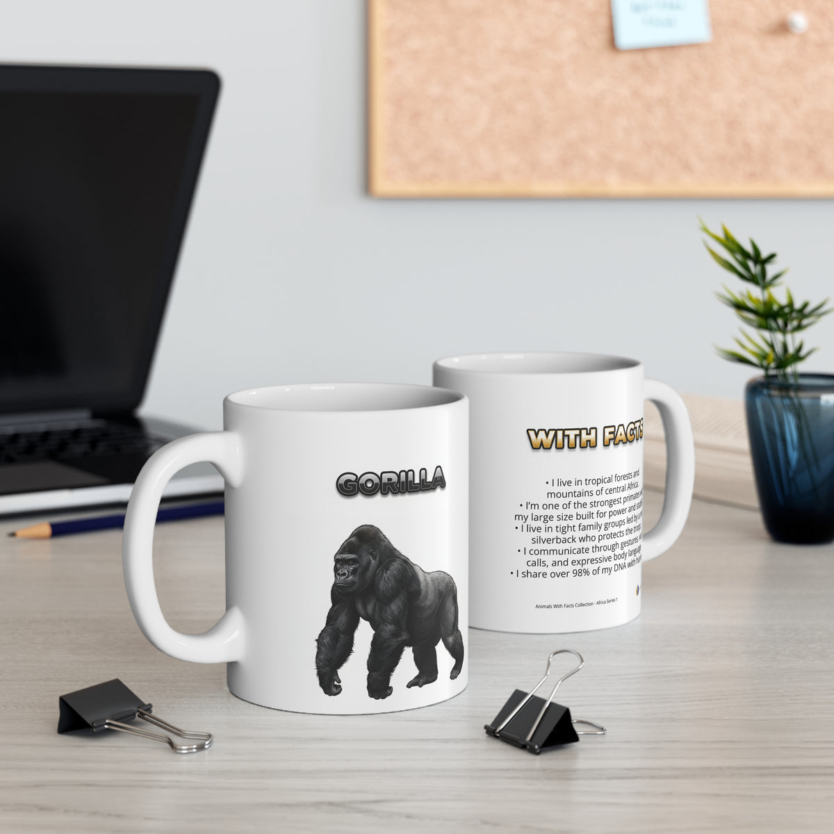 Gorilla Coffee Mug – 11oz Ceramic Mug for Animals With Facts Series 1 Gifts