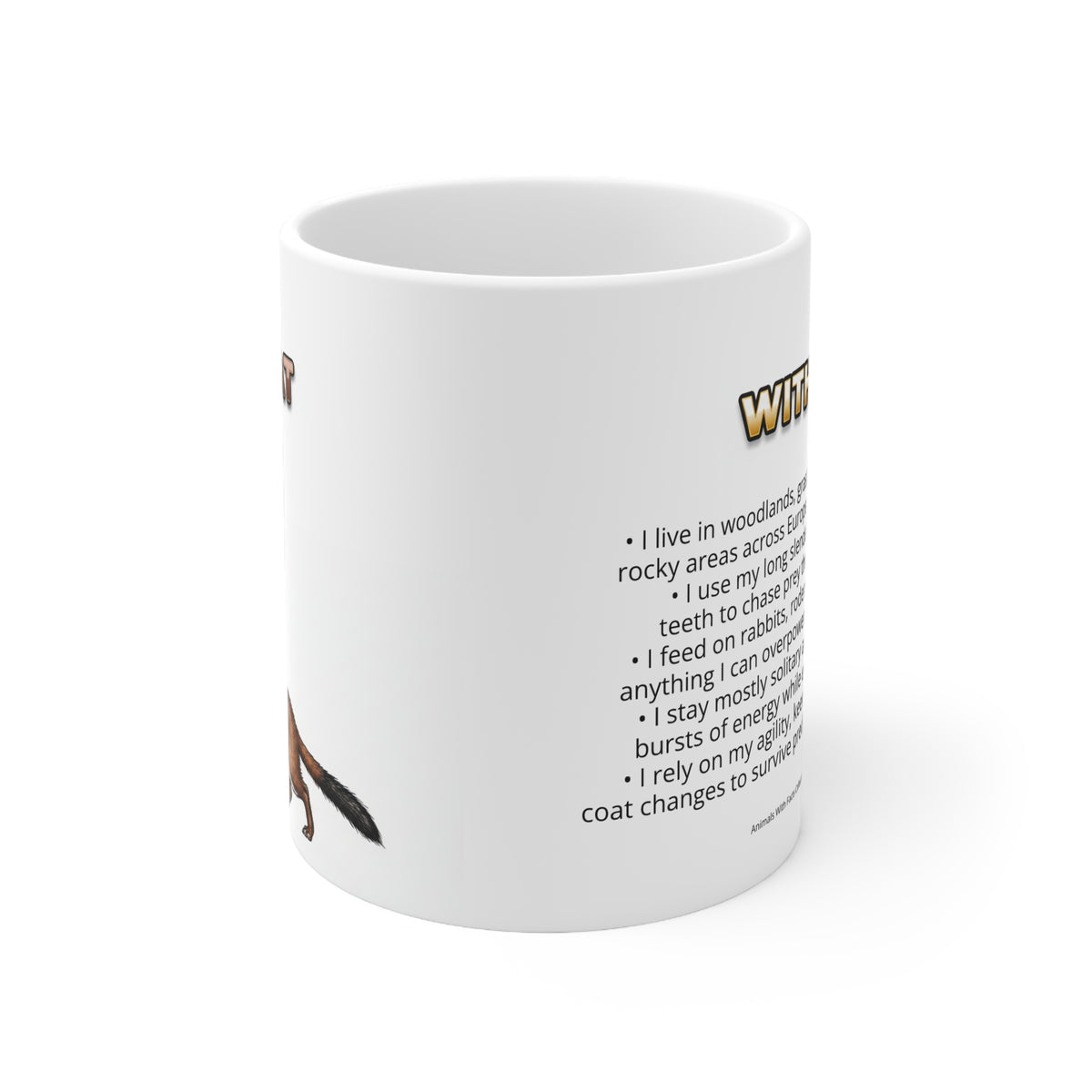 Stoat Coffee Mug – 11oz Ceramic Mug for Animals With Facts Series 3 Gifts