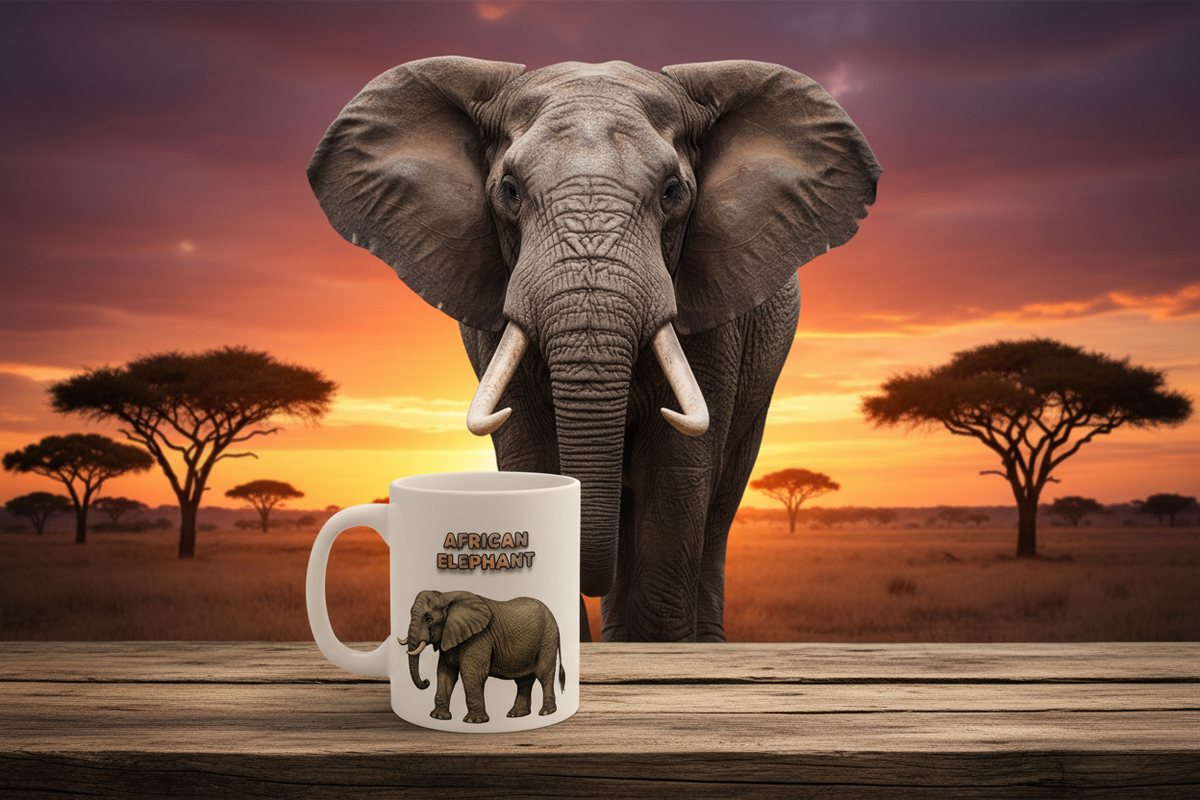African Elephant Coffee Mug – 11oz Ceramic Mug for Animals With Facts Series 1 Gifts