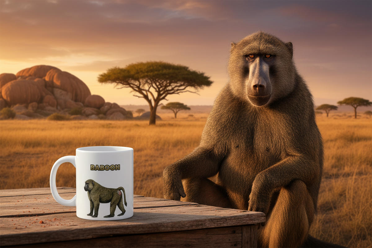 Baboon Coffee Mug – 11oz Ceramic Mug for Animals With Facts Series 1 Gifts
