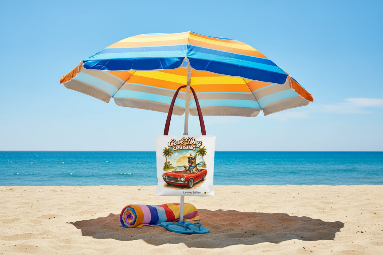 Cool Dog Cruising Tote Bag — Retro Convertible Beach Dog Beach Tote