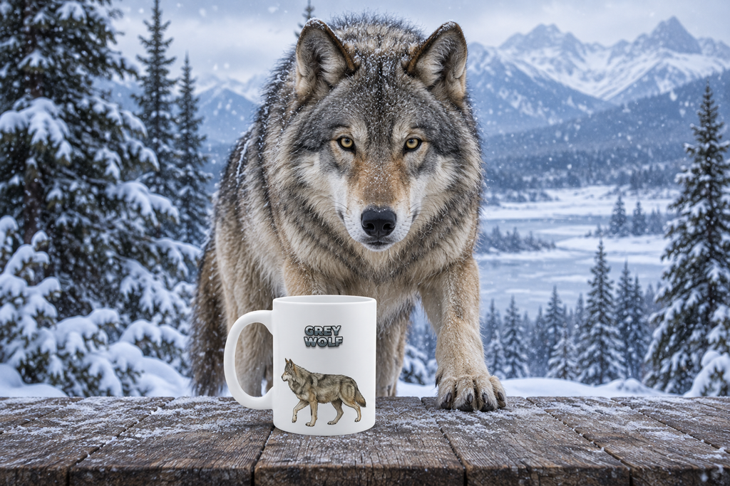 Grey Wolf Coffee Mug – 11oz Ceramic Mug for Animals With Facts Series 3 Gifts
