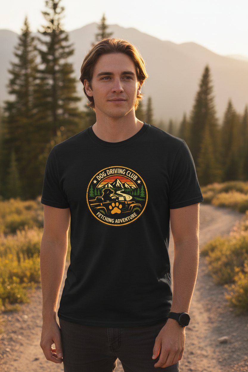 Official Dog Driving Club T‑Shirt — Pawprint Adventure Graphic Tee