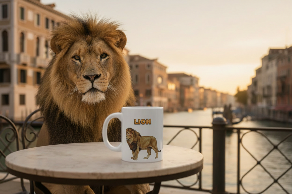 African Lion Coffee Mug – 11oz Ceramic Mug for Animals With Facts Series 1 Gifts