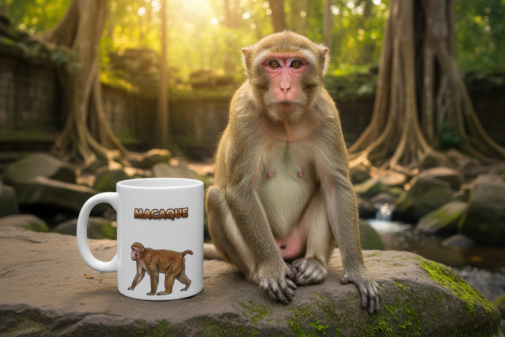 Macaque Coffee Mug – 11oz Ceramic Mug for Animals With Facts Series 2 Gifts