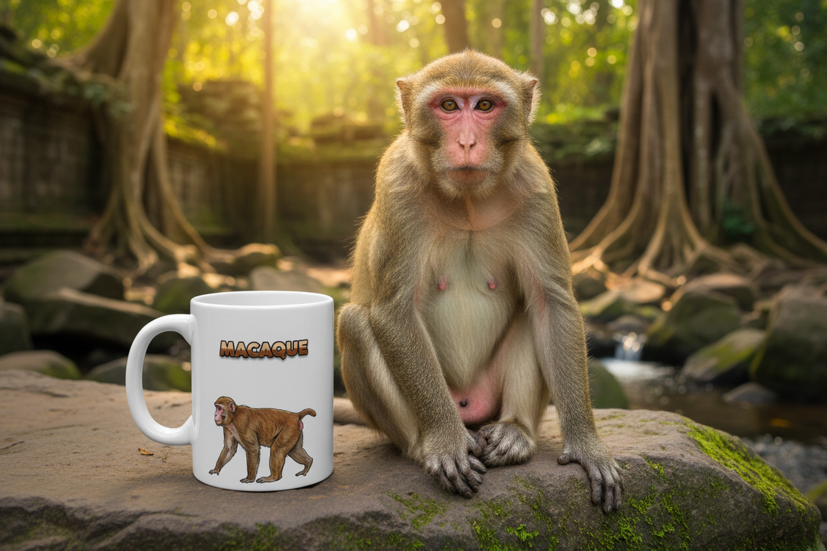 Macaque Coffee Mug – 11oz Ceramic Mug for Animals With Facts Series 2 Gifts