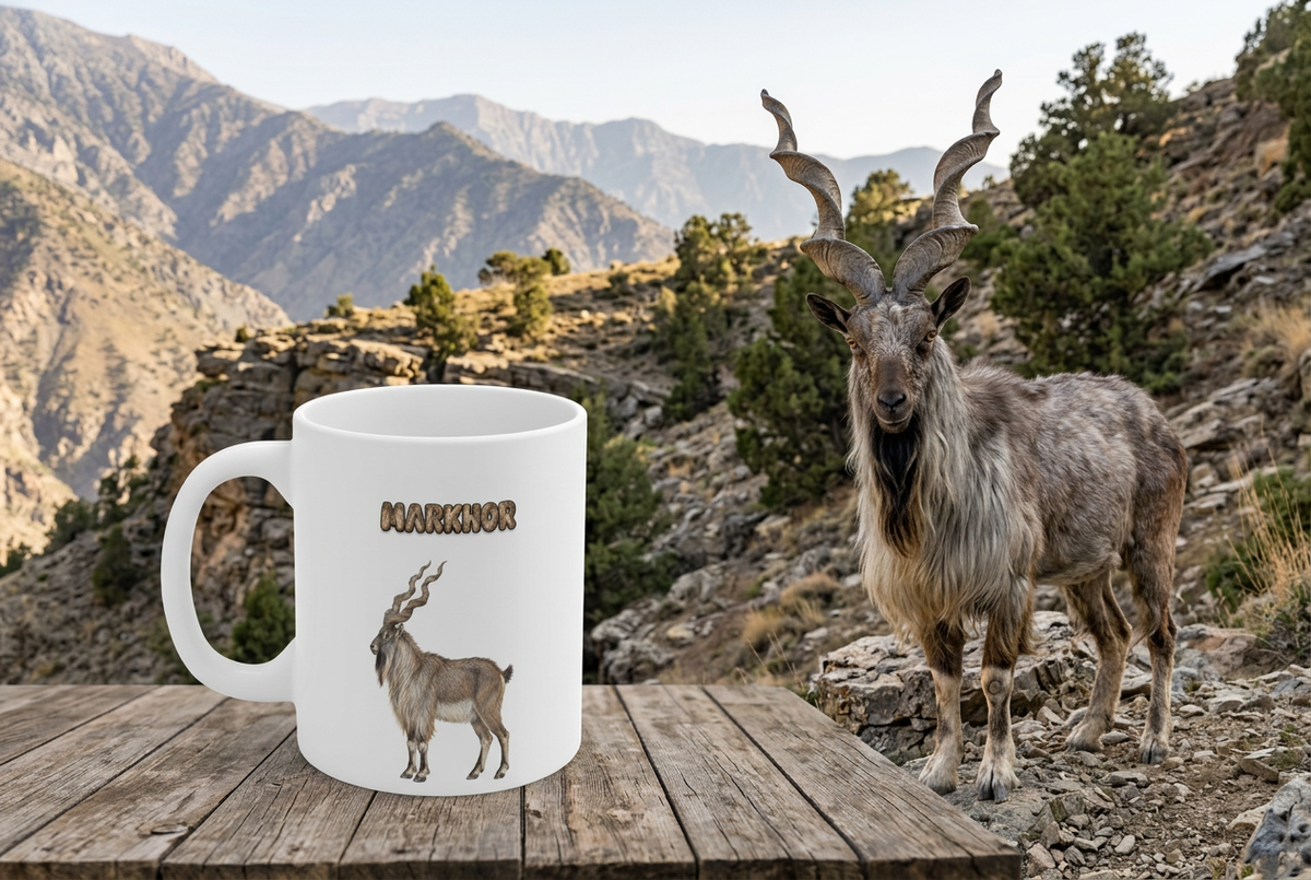 Markhor Coffee Mug – 11oz Ceramic Mug for Animals With Facts Series 2 Gifts