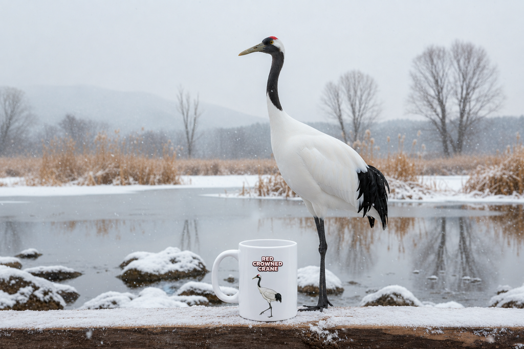 Red Crowned Crane Coffee Mug – 11oz Ceramic Mug for Animals With Facts Series 2 Gifts