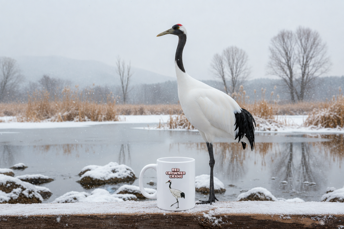 Red Crowned Crane Coffee Mug – 11oz Ceramic Mug for Animals With Facts Series 2 Gifts