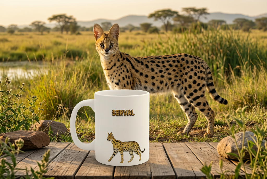 Serval Coffee Mug – 11oz Ceramic Mug for Animals With Facts Series 1 Gifts