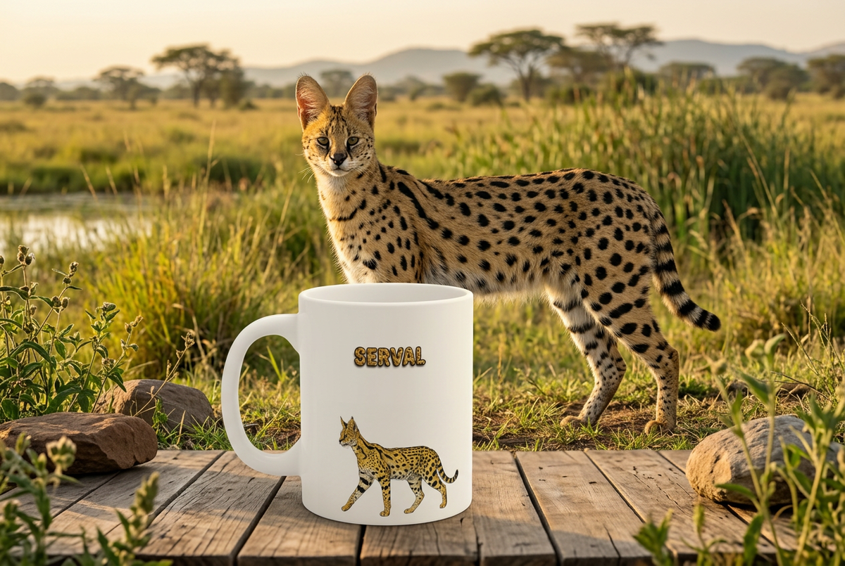 Serval Coffee Mug – 11oz Ceramic Mug for Animals With Facts Series 1 Gifts