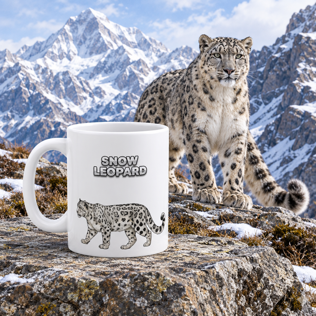 Snow Leopard Coffee Mug – 11oz Ceramic Mug for Animals With Facts Series 2 Gifts